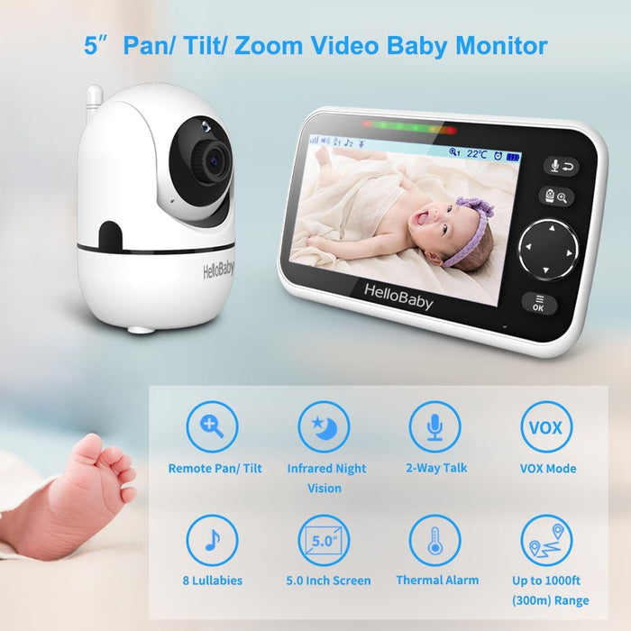 No WiFi Baby Monitor Camera and Audio HB6550, 5" Video Screen