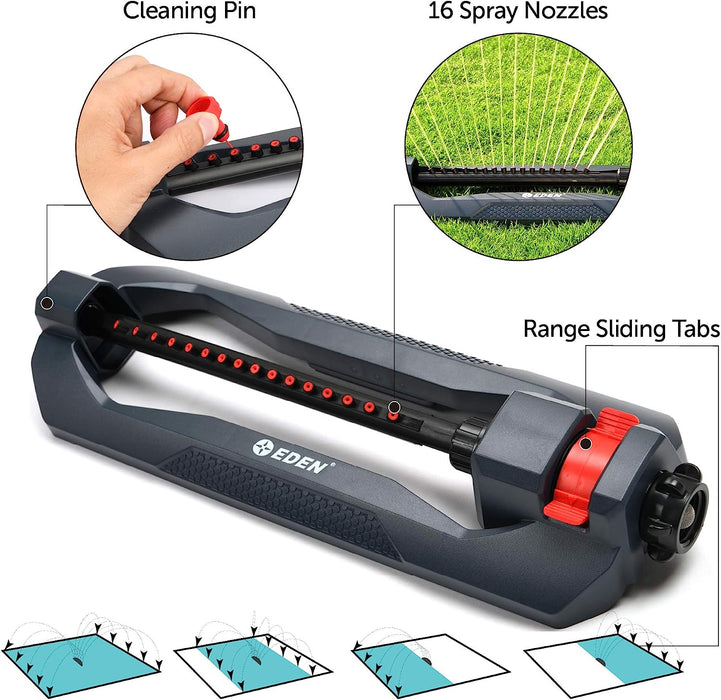 96213 Weighted Essential Oscillating Sprinkler | Covers Up to 3,600 sq. ft., 16 Precision Nozzles, Adjustable Range, Turbo Drive Motor, Quick Connect Bundle, Stainless Steel Filters, Black