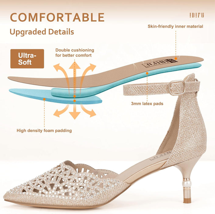 Women's IN2 Candice Wedding Rhinestones Sequins Low Kitten Heels Pumps Dress Evening Shoes for Women Bridal Bride