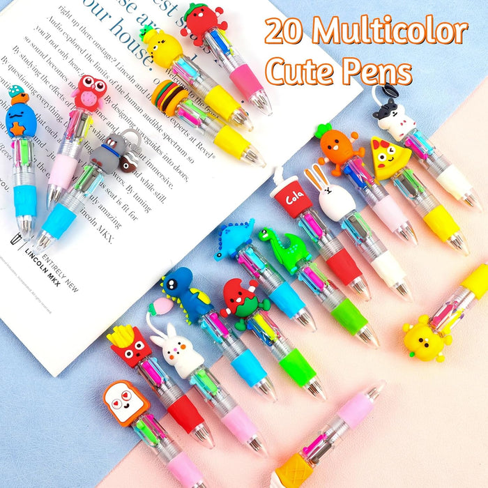 24Pcs Mini Multicolor Pens in One 4-in-1 Cute Pens Bulk for Kids, Fun Kawaii Ballpoint Pens for Birthdays and Children's