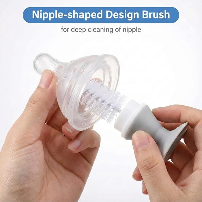 7-in-1 Baby Bottle Cleaner Set, Including Nylon & Silicone Bottle Brush, Cap, Straw & Nipple Brushes, BPA-Free (Gray)