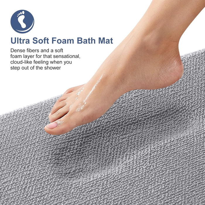 Thick Memory Foam Bathroom Rugs 30x20, Soft Absorbent Bath Mat, Grey