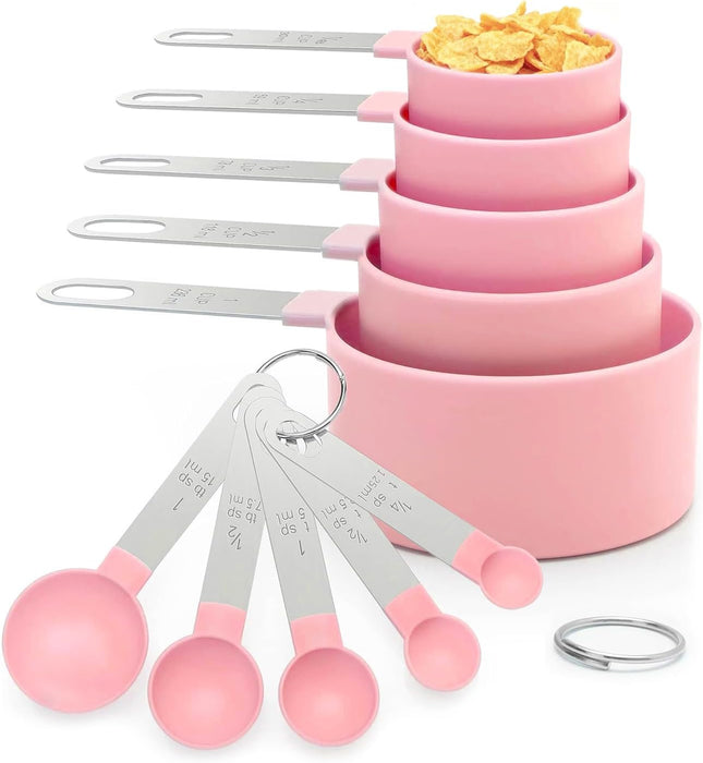 Measuring Cups and Spoons Set, 10 Pieces Stackable Measure Tools with Stainless Steel Handles, Kitchen Gadgets for Cooki