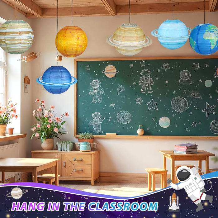8pcs Planet Paper Lanterns, 12 Inch Outer Space Party Decorations