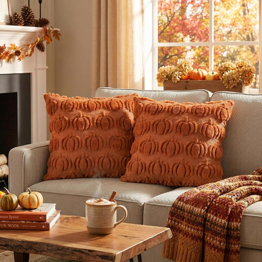 Caramel Fall Pumpkin Throw Pillow Covers 18x18 Inch