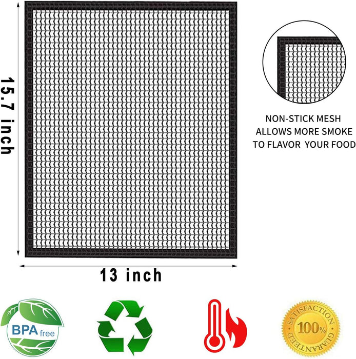 Grill Mesh Mat Set of 3 - Heavy Duty BBQ Non-stick Cooking Sheet Liners Reusable Teflon Barbecue Grilling Net for Outdoor Smoker, Pellet, Gas, Charcoal Grills (15.7x13 Inch)
