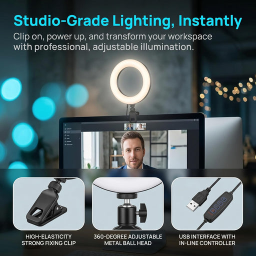 6" Ring Light with Desk Tripod Stand and Clip