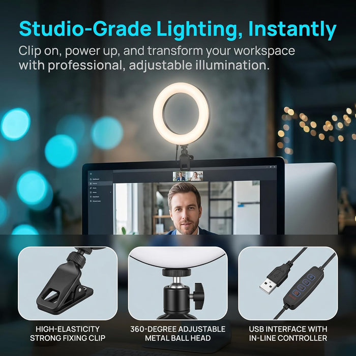 6" Ring Light with Desk Tripod Stand and Clip
