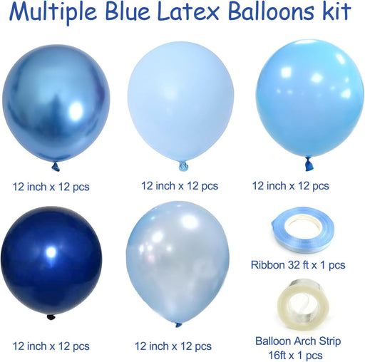 Blue Balloons Metallic Blue Balloon, 60Pcs 12Inch Chrome Blue Balloons Kit Macaron Light Pearl Navy Blue Latex Balloons 