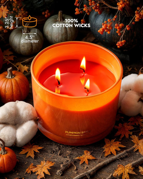 Luxury Pumpkin Soy Candle | Large 3 Wick Jar Candle | Halloween & Fall Decor | Up to 40 Hours Burning | 100% Natural Soy Wax | Relaxing Aromatherapy Candle | Halloween Fall Candle Gift