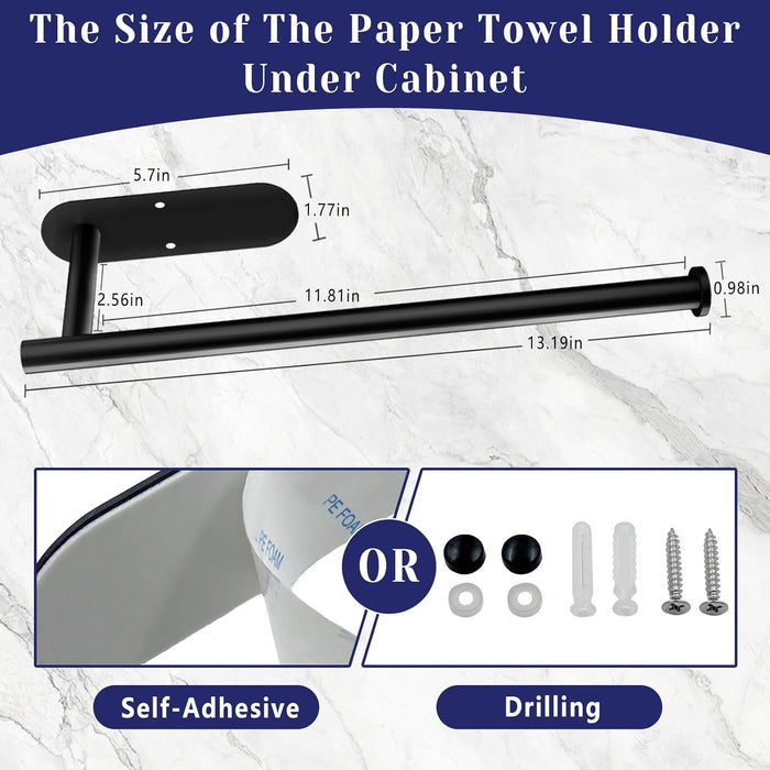 Black Paper Towel Holder, Self Adhesive Paper Towel Holder Under Cabinet