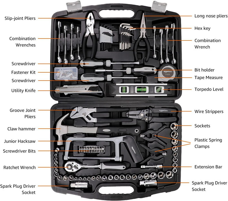 173-Piece General Household Hand Tool Set with Storage Case, Portable Tool Kit for Home Maintenance and Everyday Repairs