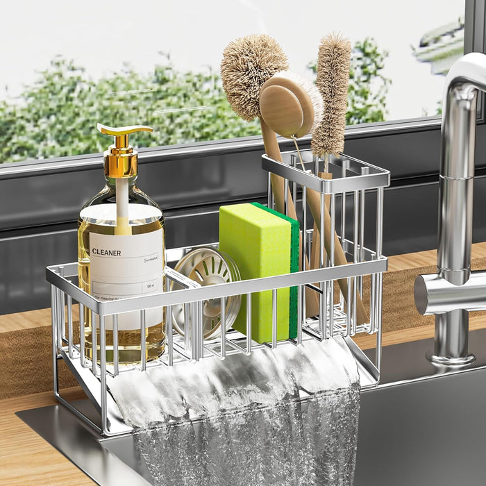 Sink Caddy, Sponge Holder for Kitchen Sink, Kitchen Sink Organzier with High Brush Holder, Rustproof Stainless Kitchen Gadgets Sink Accessories, Organizadores De Cocina, Patent 1038566S