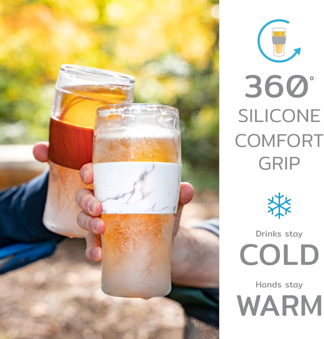 Freeze Beer Glasses, Freezable Beer Gifts for Men, Double Wall Insulated Pint Set, Tumbler for Cold Drinks, 16, Set of 2