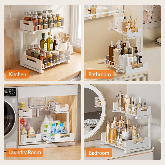 Under Sink Organizer Kitchen, 2-Tier Pull-Out Cabinet Shelf, 2-Pack