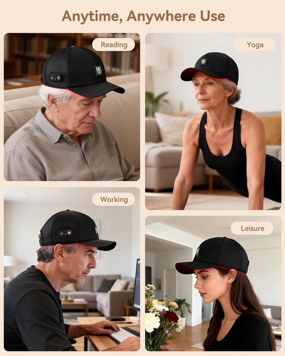 Cordless Red Light Cap, Rechargeable Baseball Hat with 660nm Red & 850nm Near Infrared Light, 2000mAh Battery, Comfortable Fit, Ideal Gift for Men & Women