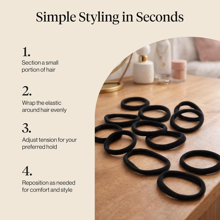 Elastic Hair Ties No Damage | Stretchable Hair Bands - Black, 12pcs