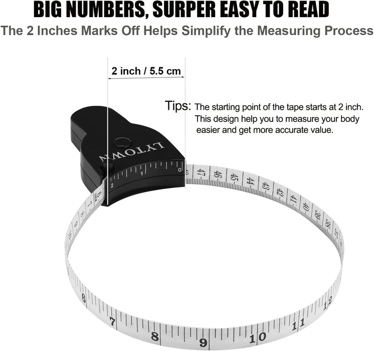 2PCS Tape Measure Body Measuring Tape 60inch (150cm), Retractable Measuring Tape for Body Measurement & Weight Loss, Accurate Body Tape Measure for Fitness, Tailor, Sewing, Handcrafts, Clothes