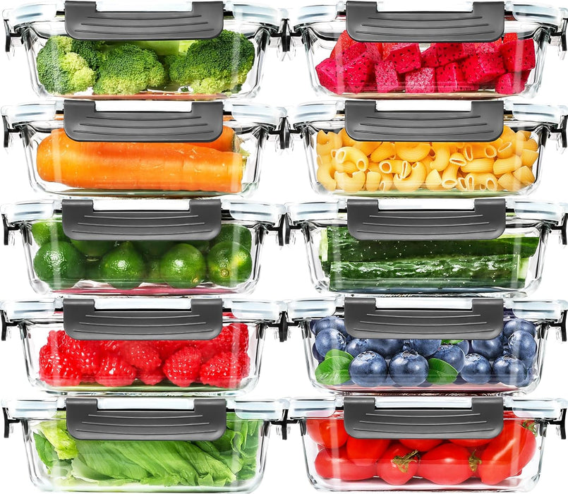 10 Pack Glass Meal Prep Containers, 22 OZ Glass Airtight Food Storage Containers with Lids, Pantry Kitchen Storage Conta
