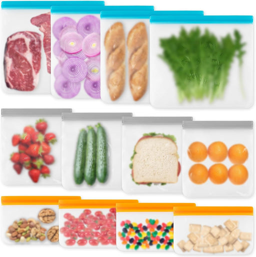 12 Pack Reusable Freezer Bags Dishwasher Safe, Leakproof Food Storage Bags, Silicone Bags for Food Storage Home Organiza
