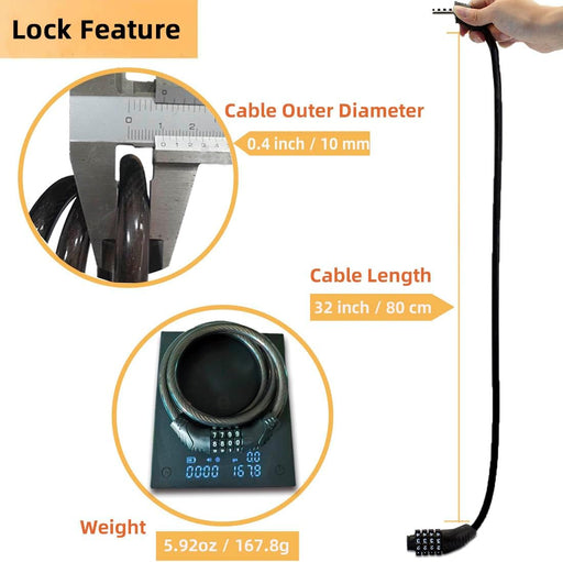4-Digit Resettable Combination Cable Lock, 32-Inch Bike Lock