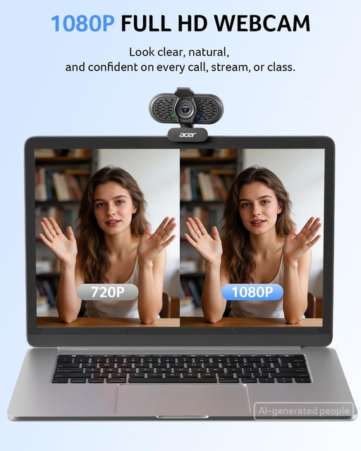Acer A610 1080p Webcam for PC with Microphones Computer Camera for Meeting