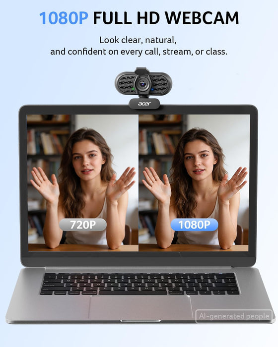 Acer A610 1080p Webcam for PC with Microphones Computer Camera for Meeting