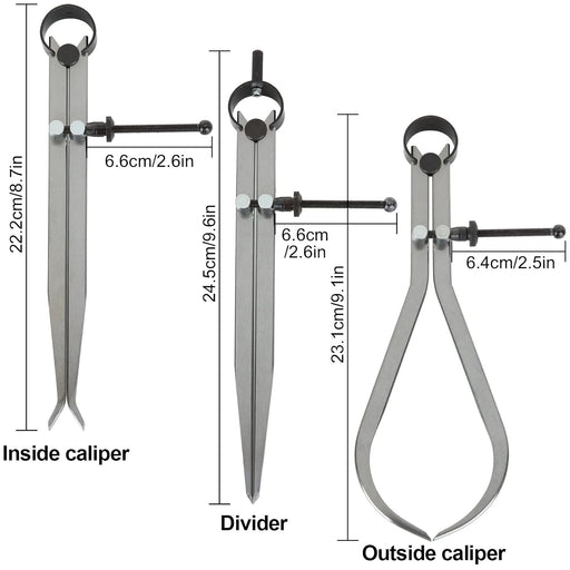 3 Piece Spring Caliper/Divider Set, 8 inches Inside Spring Outside Divider Caliper Set, Calipers Measuring Tool for Wood