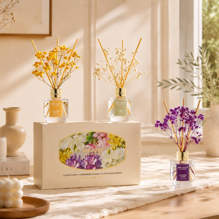 Reed Diffuser Set of 3,Clean Linen Cashmere Vanilla Lavender Garden Oil Reed Diffusers for Bedroom Living Room Office Aromatherapy Oil Reed Diffuser for Gift 50ml x 3