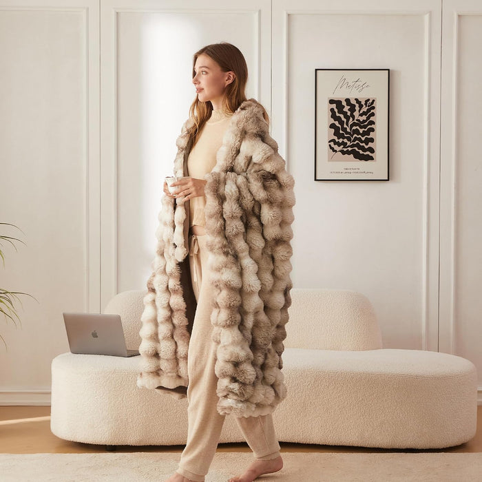Soft Bubble Faux Fur Throw Blanket, 50"x60", Tie-dye Brown