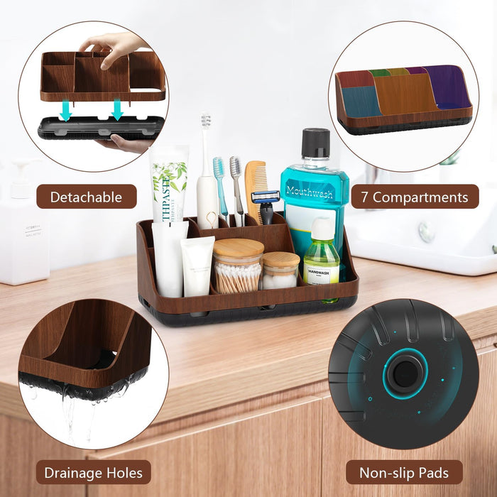 Wood Toothbrush Holders for Bathroom Organizer with Drain Holes