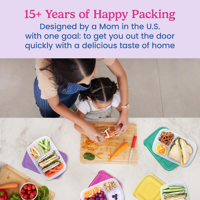 Easyboxes - Original Stackable Lunch Boxes - Reusable 3-Compartment Food Containers for Kids and Adults - Bento Lunch Box for Meal Prep, School, & Work - BPA Free, Set of 4 (Brights)