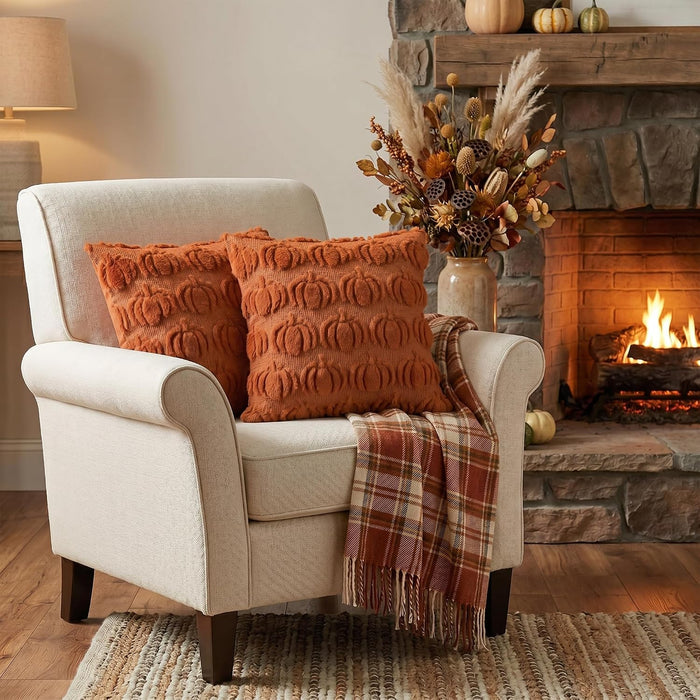 Caramel Fall Pumpkin Throw Pillow Covers 18x18 Inch