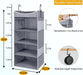 4-Shelf Hanging Closet Organizer and Storage with Side Pockets, Collapsible Closet Hanging Shelves for Storage, Grey