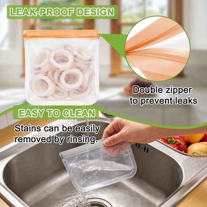 12 Pack Silicone Bags for Food Storage,Reusable Silicone Food Storage Bags,Freezer & Dishwasher Safe,Silicone Gallon Fre