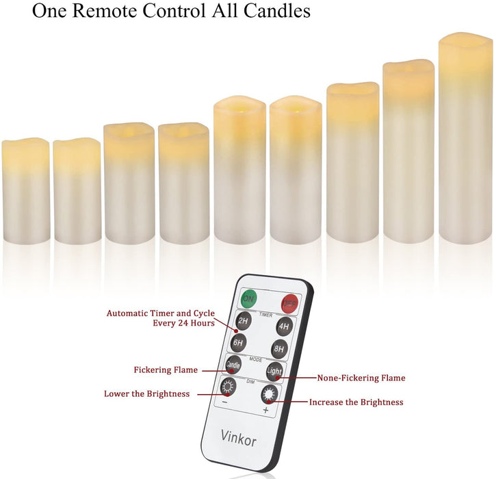 Flameless Candles Battery Operated Candles Real Wax Pillar LED Candles with 10-Key Remote and Cycling 24 Hours Timer (Ivory 4" 5" 6" 7" 8" 9")
