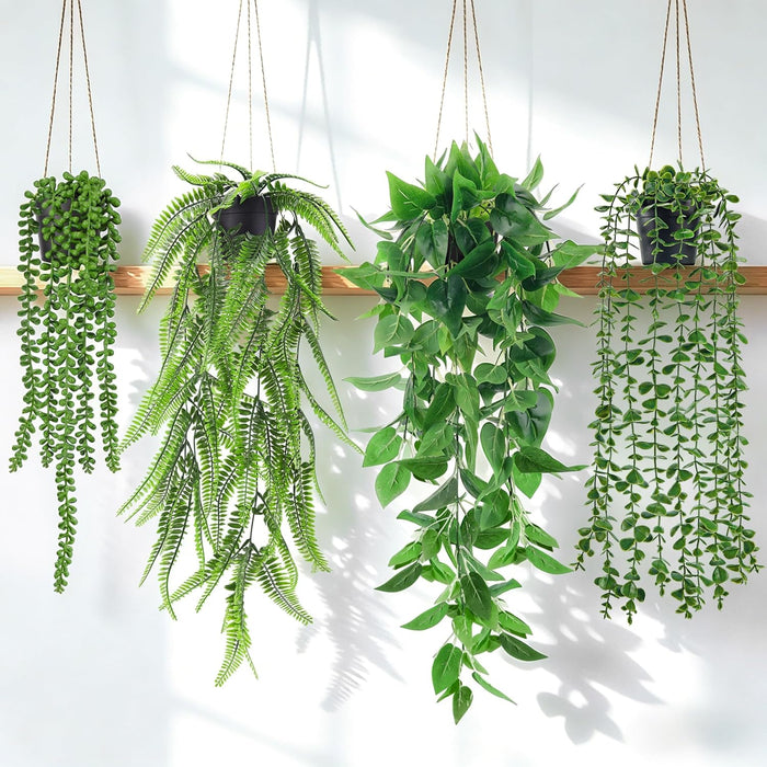 4Pcs Fake Hanging Plants with Lush Cascading Greenery