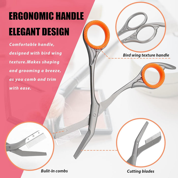 Eyebrow Scissors with Combs For Trimming and Shaping, Powder Steel, Gray