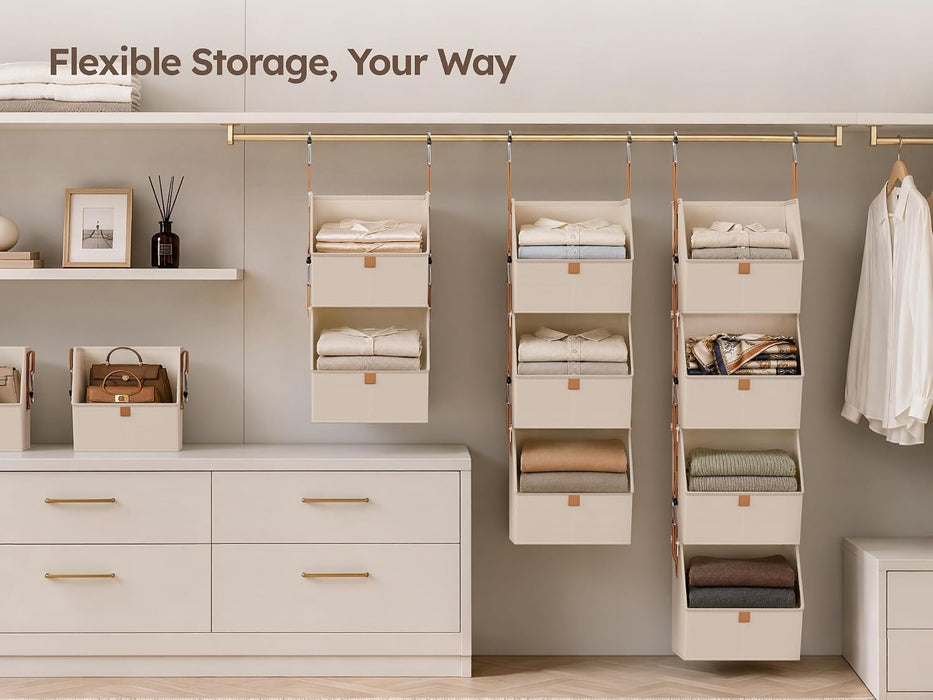 Hanging Closet Organizer 4 Tier - Clothes Hanging Shelves, Space-Saving Closet System, Fabric Storage Bins Bedroom Organ