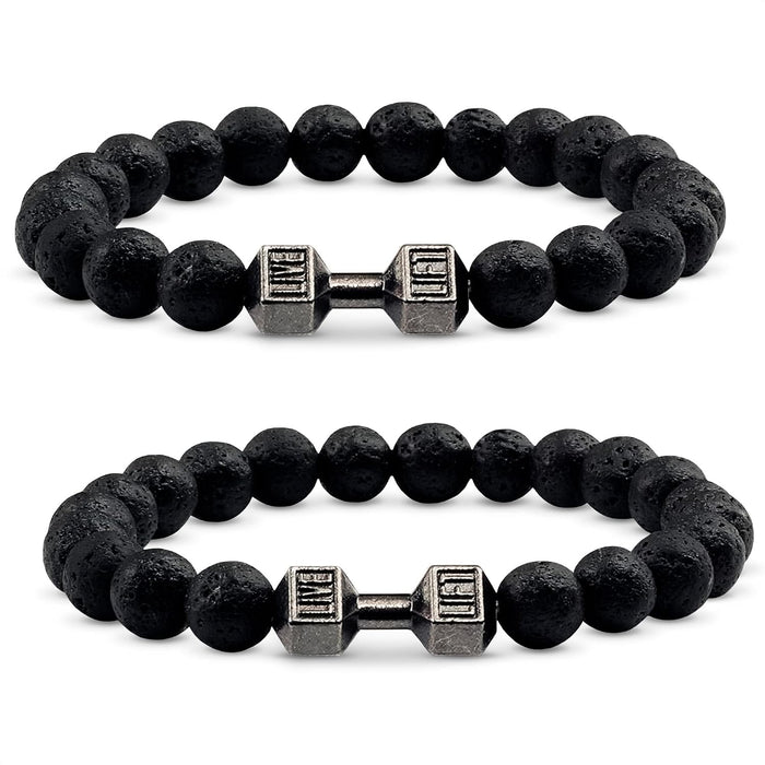 Dumbbell Bracelet for Men & Women with Lava Rocks, Elastic Rope