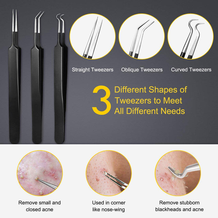 Pimple Popper Tool Kit - 10 Pcs Blackhead Remover Comedone Extractor Kit with Box for Quick and Easy Removal of Pimples,