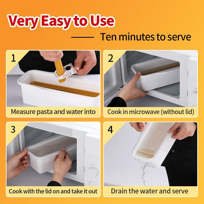 Microwave Pasta Cooker with Strainer Lid & Built-in Measuring Card