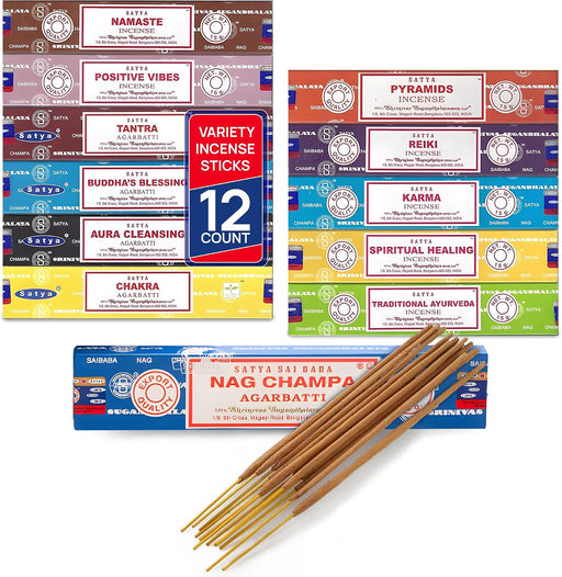 Set of 12 Nag Champa Namaste Positive Vibes Tantra Buddha Blessing Aura Cleansing Chakra Pyramids Reiki Karma Spiritual Healing Traditional Ayurveda