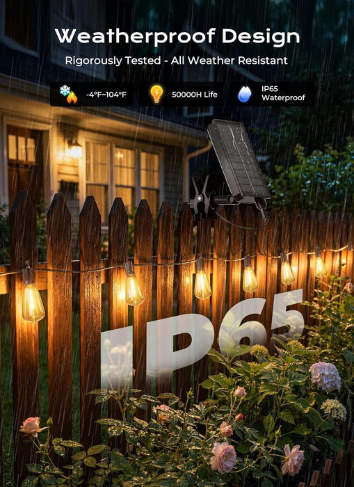 52FT Solar String Lights Outdoor Waterproof, Up to 26Hrs Runtime