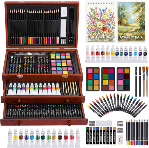 TMOL Art Supplies, 175-Pack Deluxe Art Set Drawing Painting Kit with 2 Drawing Pads, Acrylic Paints, Colored Pencils, Cr