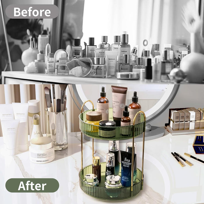 360 Rotating Makeup Organizer for Vanity,2 Tier Large Capacity Skincare Organizers,Bathroom Counter Organizer, Spinning 