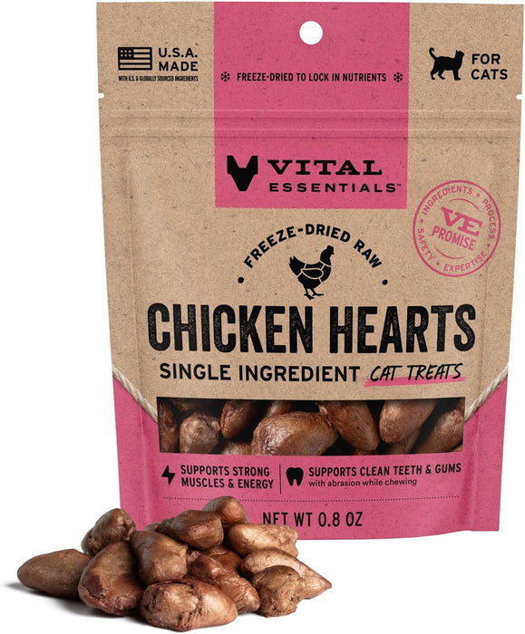 Freeze Dried Raw Chicken Hearts Cat Treats, 0.8 oz Bag