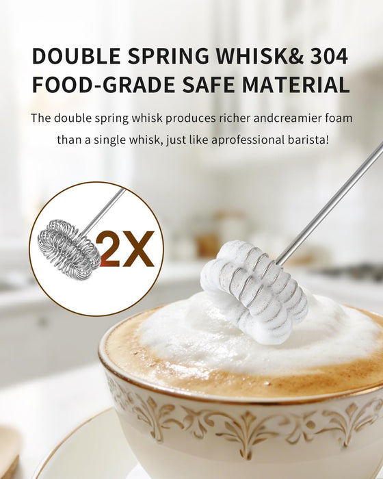Rechargeable Milk Frother Handheld with Stand, Dual Coil Whisk Head Electric Coffee Frother, Portable Hand Frother Wand Drink Mixer for Matcha Lattes Cappuccino, Kitchen Gifts, Black
