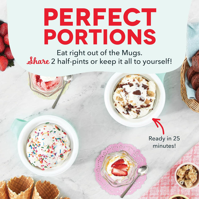 My Mug Ice Cream Maker Machine (Aqua): Multi-Purpose Soft Serve Ice Cream Machine with (2) Bowls for Homemade Gelato, Sorbet, Frozen Yogurt, Built-In Ingredient Chute, Easy to Clean and Store