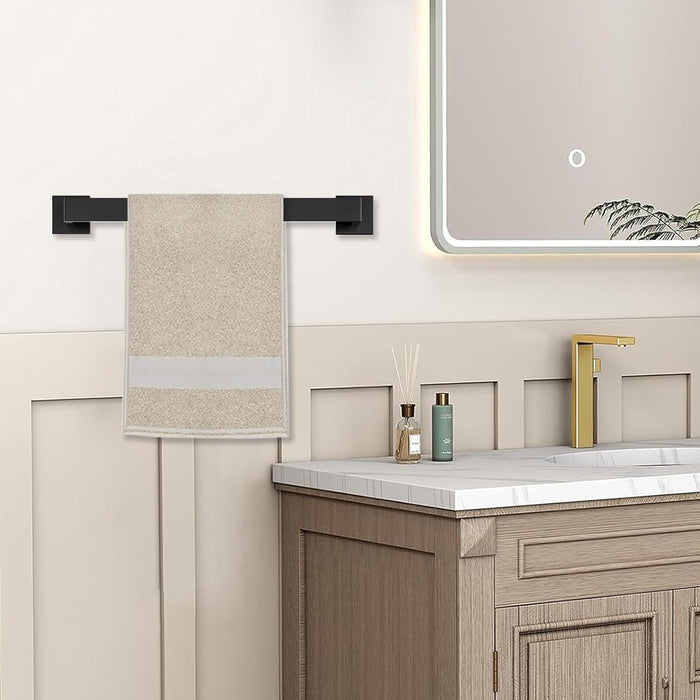 5 Piece Bathroom Towel Holder - 15.7 Inch Towel Bar - Matte Black